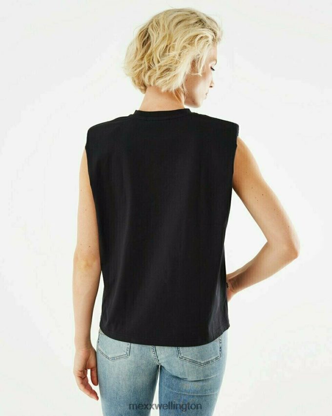 Women Mexx Schwarz Top Shoulderpad Black 2B480T211