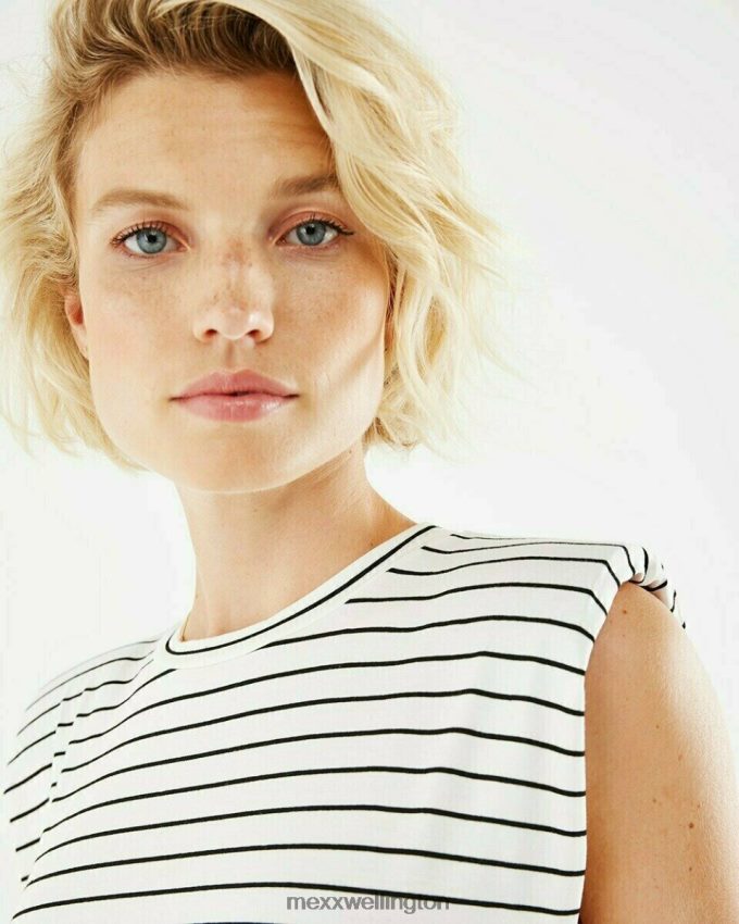 Women Mexx White Striped Top Blue 2B480T188