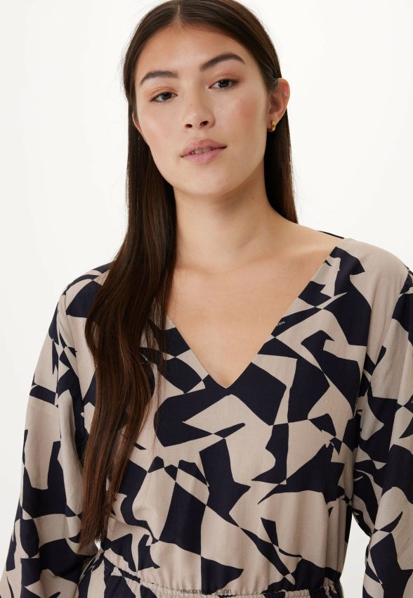 Women Mexx Beige Long Sleeve V-neck Dress 2B480T65