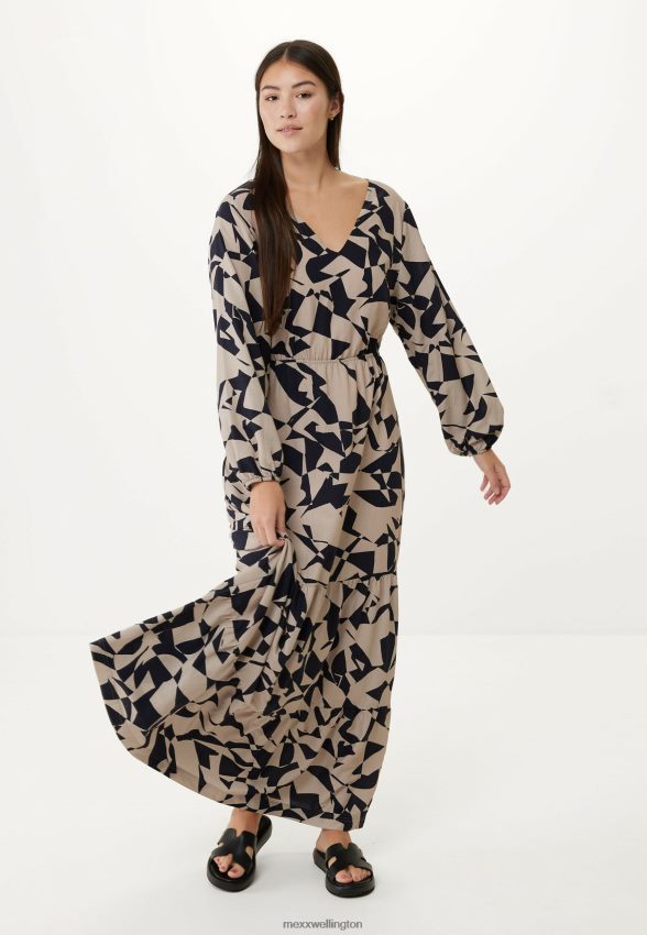 Women Mexx Beige Long Sleeve V-neck Dress 2B480T65