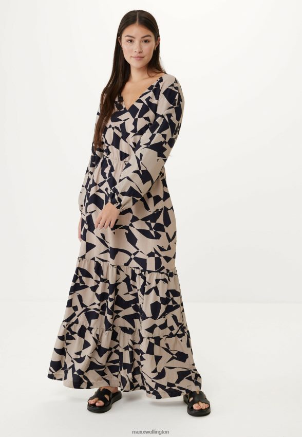 Women Mexx Beige Long Sleeve V-neck Dress 2B480T65