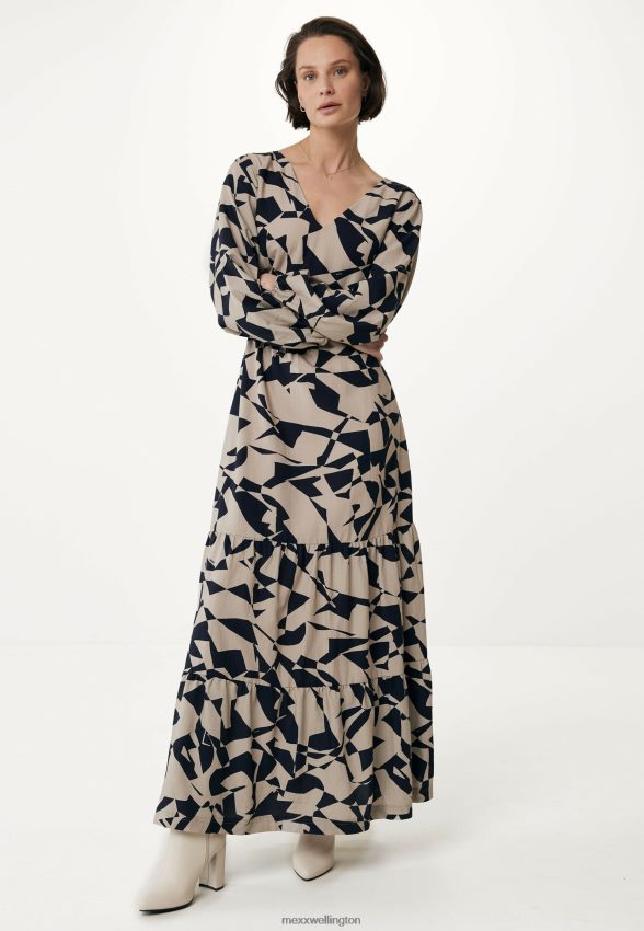 Women Mexx Beige Long Sleeve V-neck Dress 2B480T65