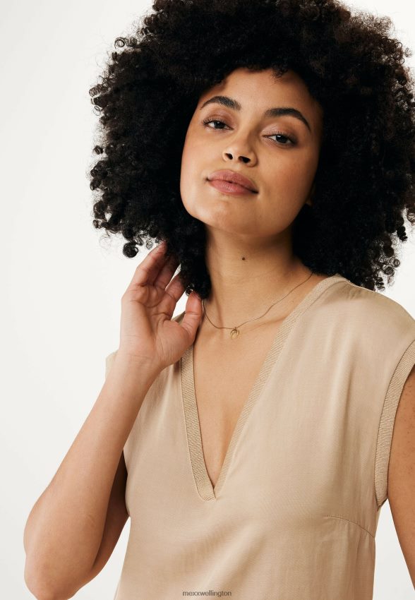 Women Mexx Beige Sleeveless V-neck Dress Sand 2B480T9