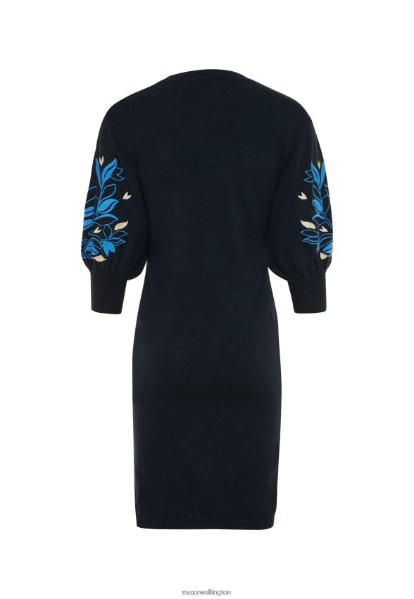 Women Mexx Blue Knitted Dress Embroidered Sleeves Navy 2B480T101