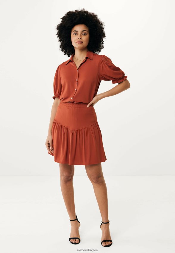 Women Mexx Orange Short Skirt Pleats Brick 2B480T79