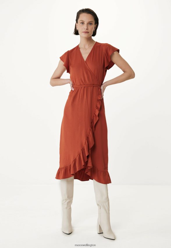 Women Mexx Orange Wrap Dress Brick 2B480T71