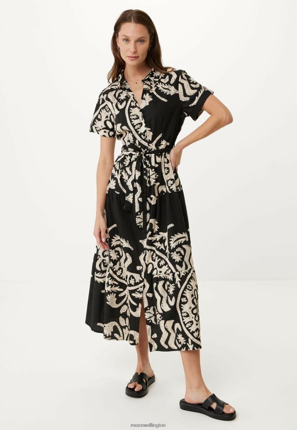 Women Mexx Schwarz Flared Dress Print Black 2B480T11