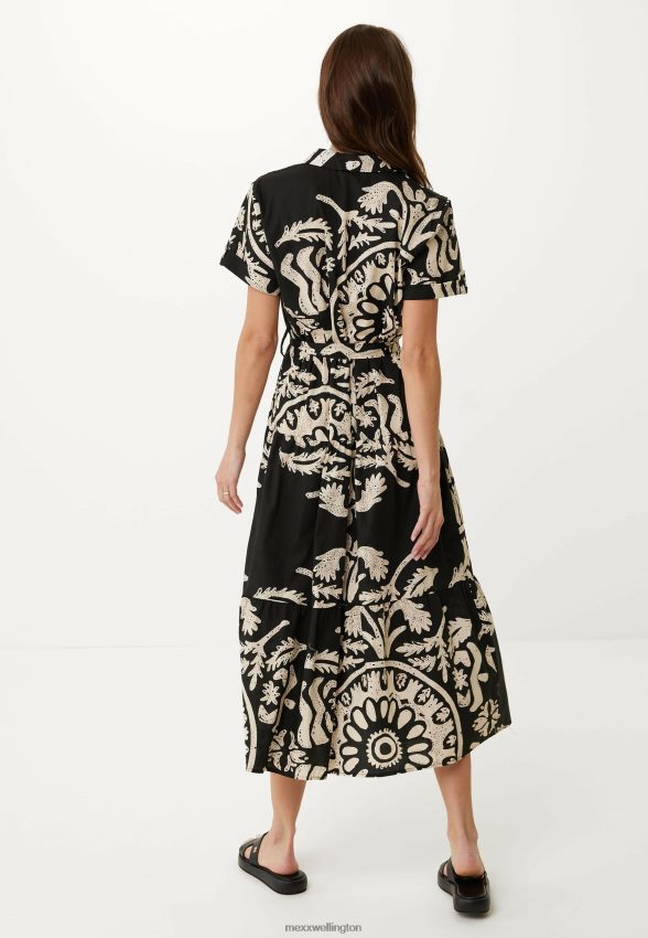 Women Mexx Schwarz Flared Dress Print Black 2B480T11
