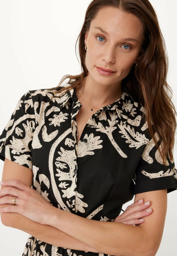 Women Mexx Schwarz Flared Dress Print Black 2B480T11