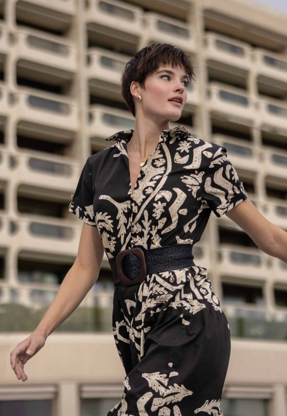 Women Mexx Schwarz Flared Dress Print Black 2B480T11