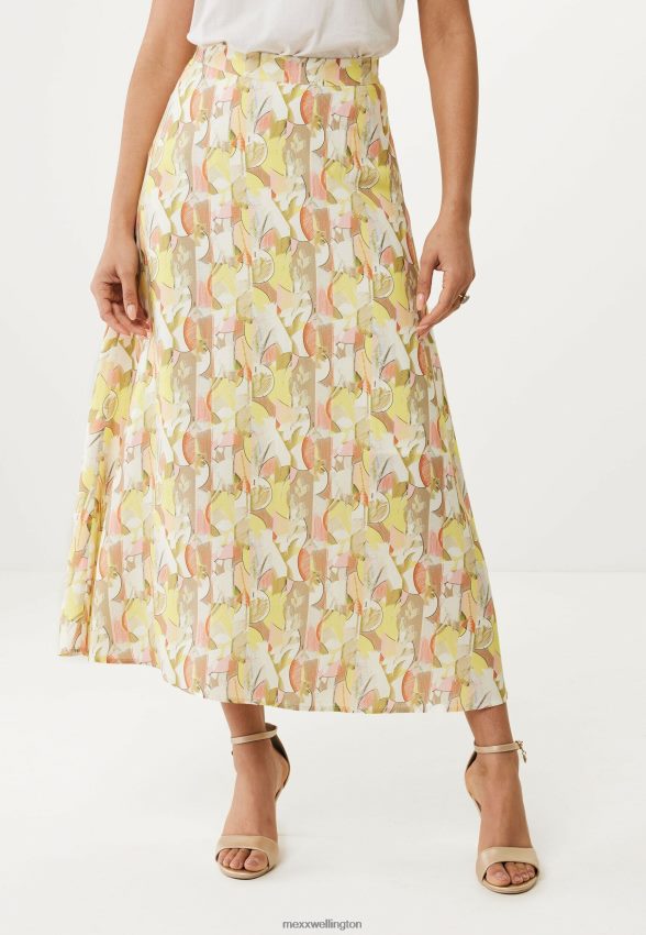 Women Mexx Yellow Skirt Gathered Print Lime 2B480T75