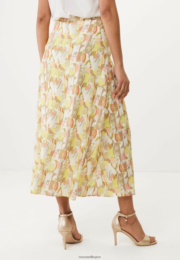 Women Mexx Yellow Skirt Gathered Print Lime 2B480T75