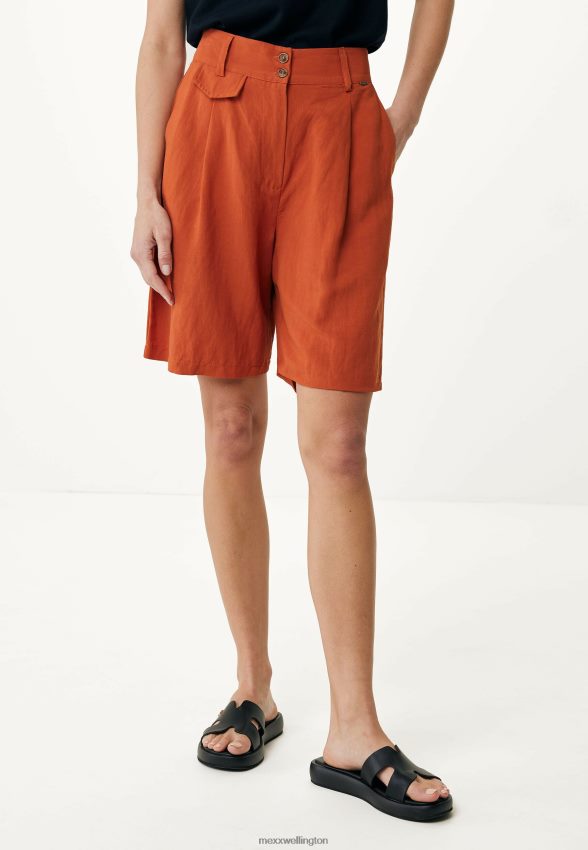 Women Mexx Orange Linen Shorts Brick 2B480T89