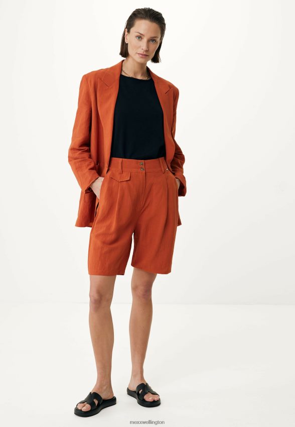 Women Mexx Orange Linen Shorts Brick 2B480T89