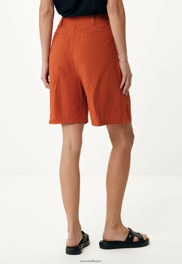 Women Mexx Orange Linen Shorts Brick 2B480T89