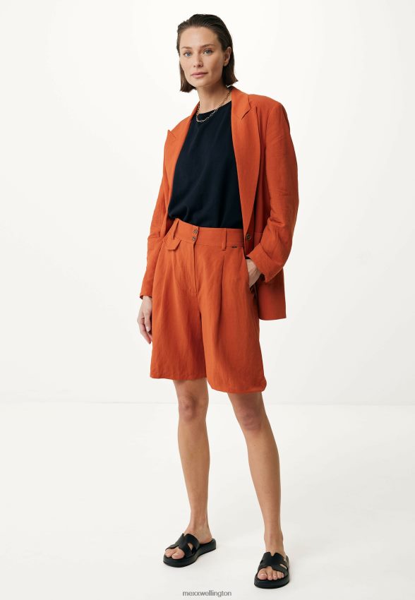 Women Mexx Orange Linen Shorts Brick 2B480T89