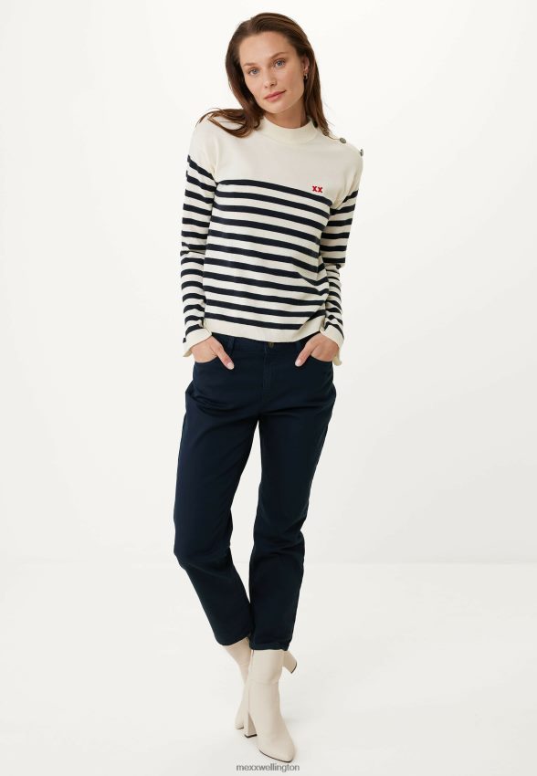 Women Mexx Beige Knitted Stripe Pullover Bell Sleeve Off White 2B480T112