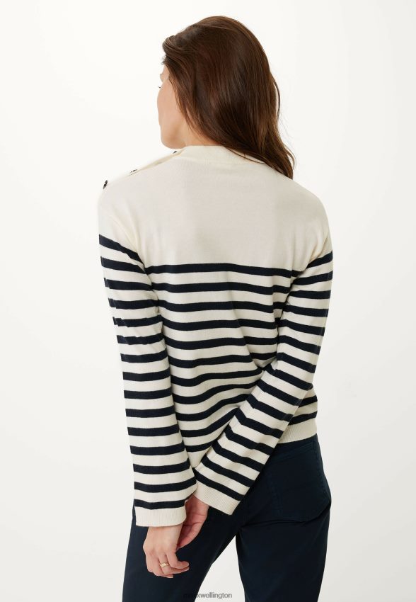 Women Mexx Beige Knitted Stripe Pullover Bell Sleeve Off White 2B480T112