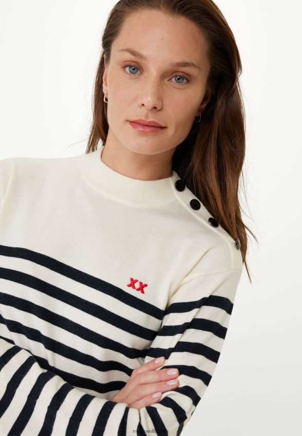 Women Mexx Beige Knitted Stripe Pullover Bell Sleeve Off White 2B480T112