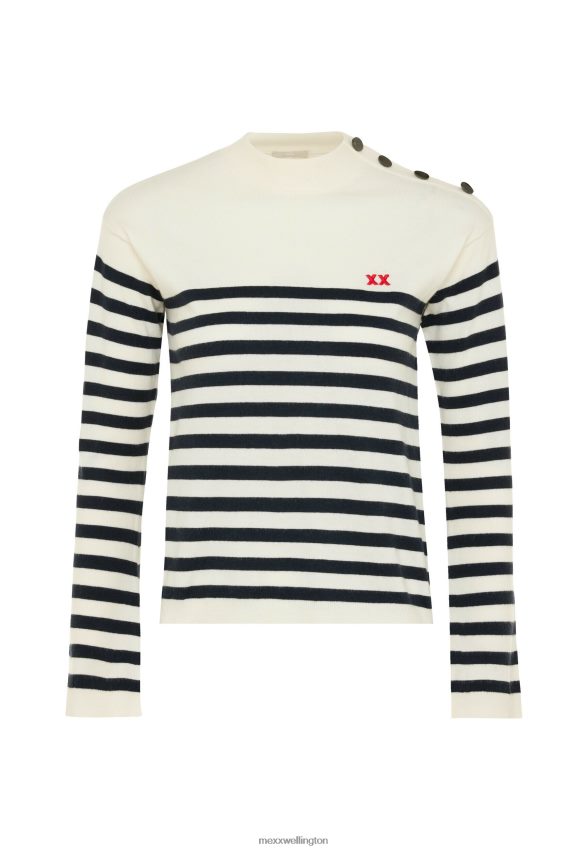 Women Mexx Beige Knitted Stripe Pullover Bell Sleeve Off White 2B480T112