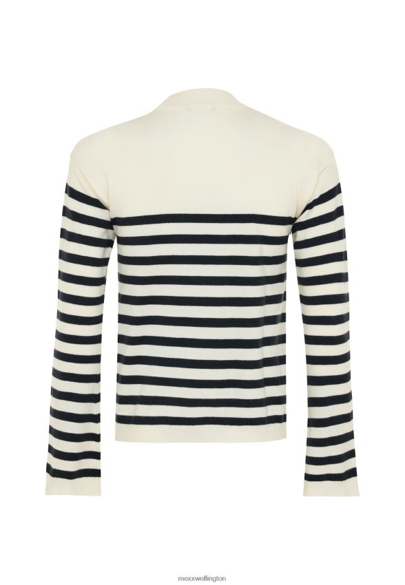 Women Mexx Beige Knitted Stripe Pullover Bell Sleeve Off White 2B480T112