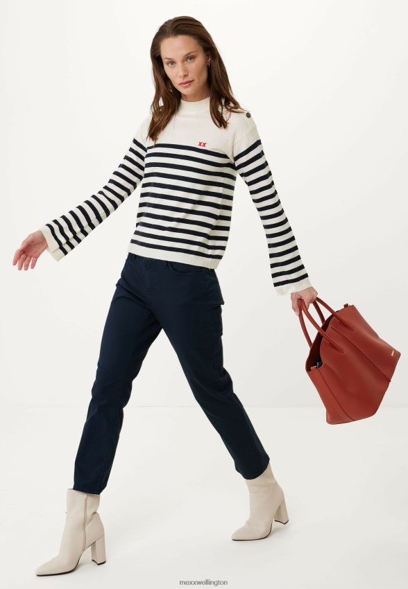 Women Mexx Beige Knitted Stripe Pullover Bell Sleeve Off White 2B480T112