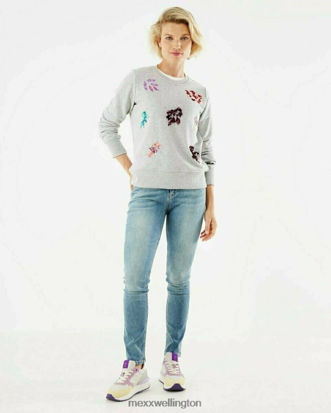 Women Mexx Grey Sequins crewneck sweater grey melee 2B480T412