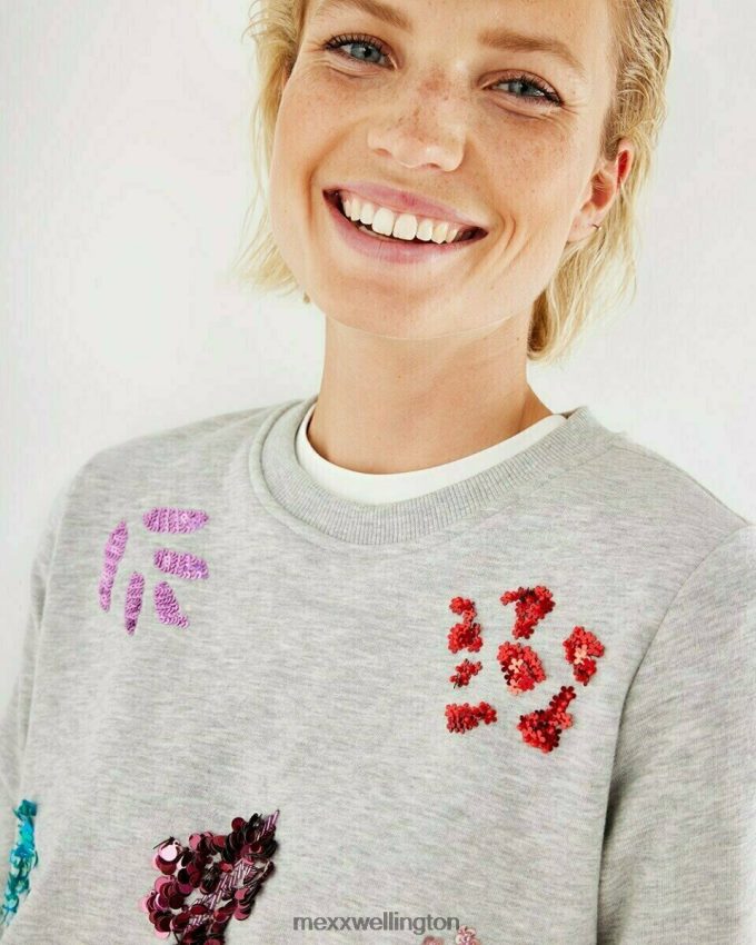 Women Mexx Grey Sequins crewneck sweater grey melee 2B480T412