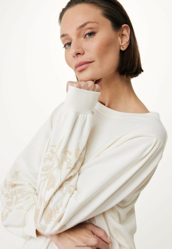 Women Mexx White Crew Neck Sweater Sleeves 2B480T56