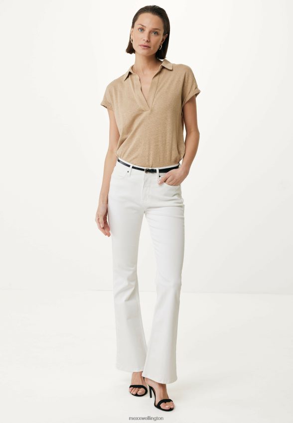 Women Mexx Beige Short Sleeve Polo Tee Sand 2B480T8