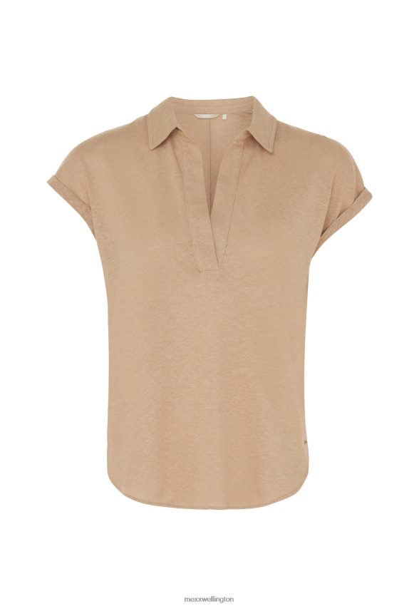 Women Mexx Beige Short Sleeve Polo Tee Sand 2B480T8