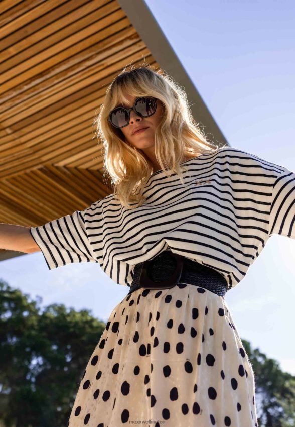 Women Mexx Beige Striped Short Sleeve T-shirt 2B480T19