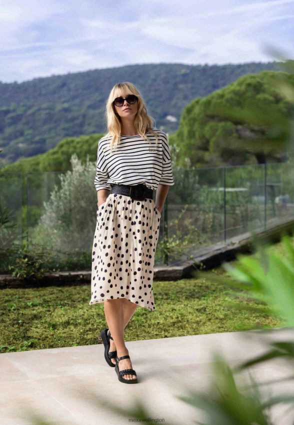 Women Mexx Beige Striped Short Sleeve T-shirt 2B480T19