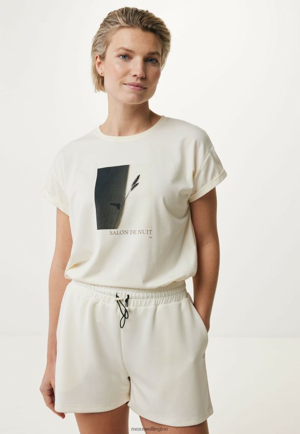Women Mexx Beige T-shirt Roll Up Sleeve Off White 2B480T142