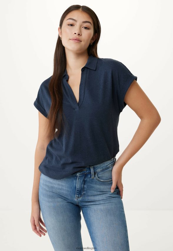 Women Mexx Blue Short Sleeve Polo Tee Navy 2B480T97