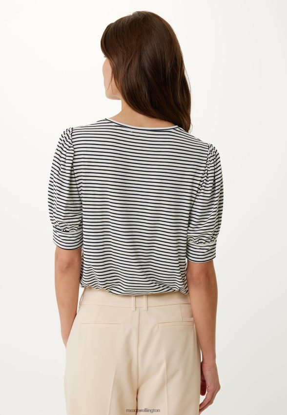 Women Mexx Blue Striped Puff Sleeve Tee Navy 2B480T10