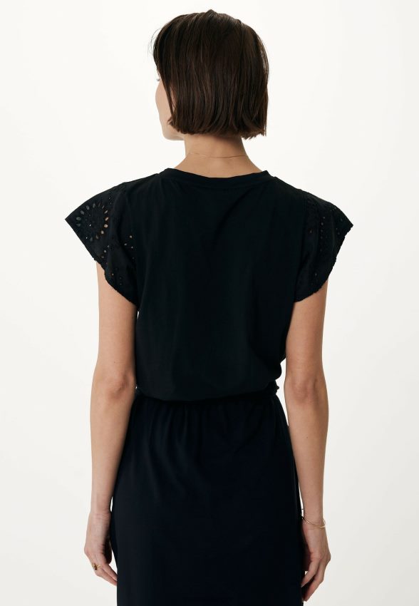 Women Mexx Beige Top Broidery Sleeves Black 2B480T15