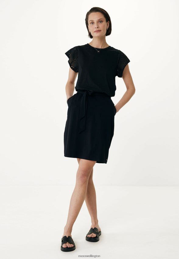 Women Mexx Beige Top Broidery Sleeves Black 2B480T15