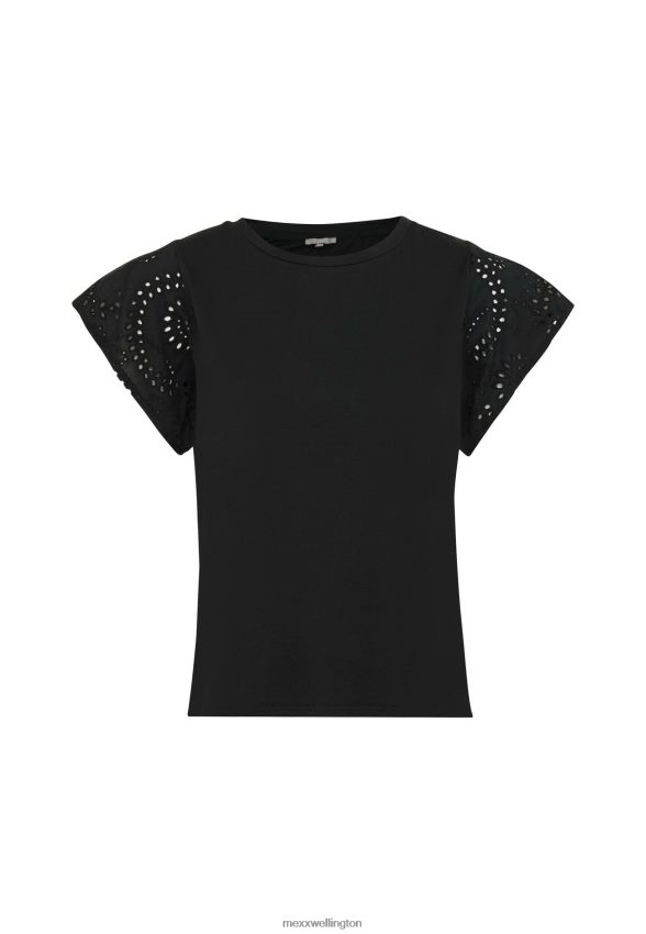 Women Mexx Beige Top Broidery Sleeves Black 2B480T15