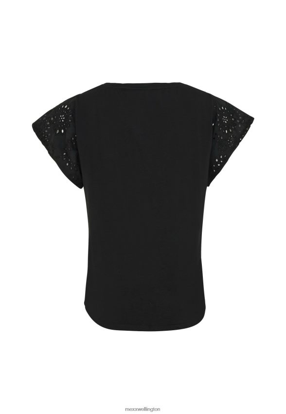 Women Mexx Beige Top Broidery Sleeves Black 2B480T15