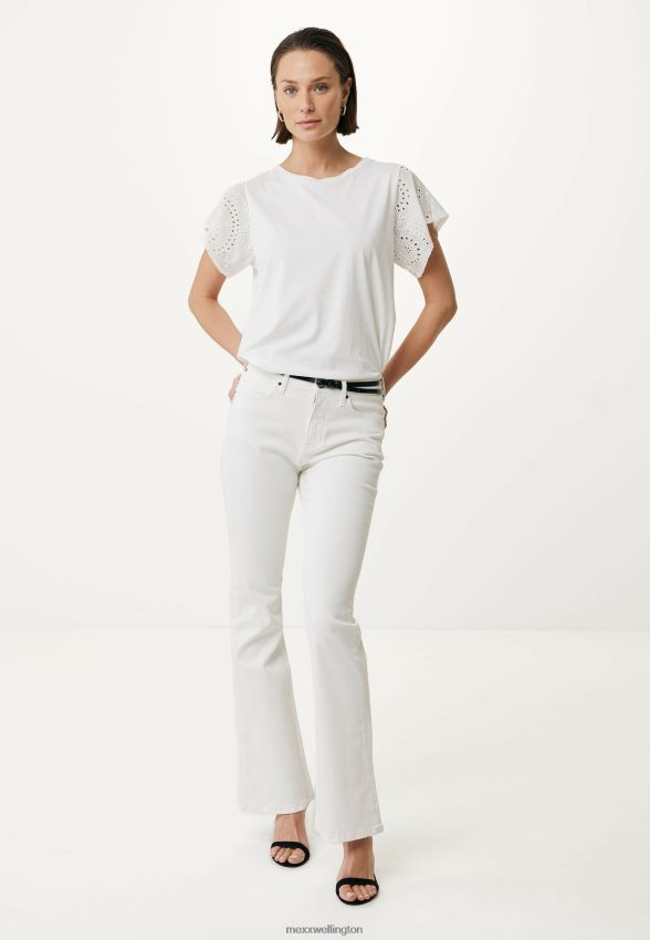 Women Mexx Beige Top Broidery Sleeves Off White 2B480T2