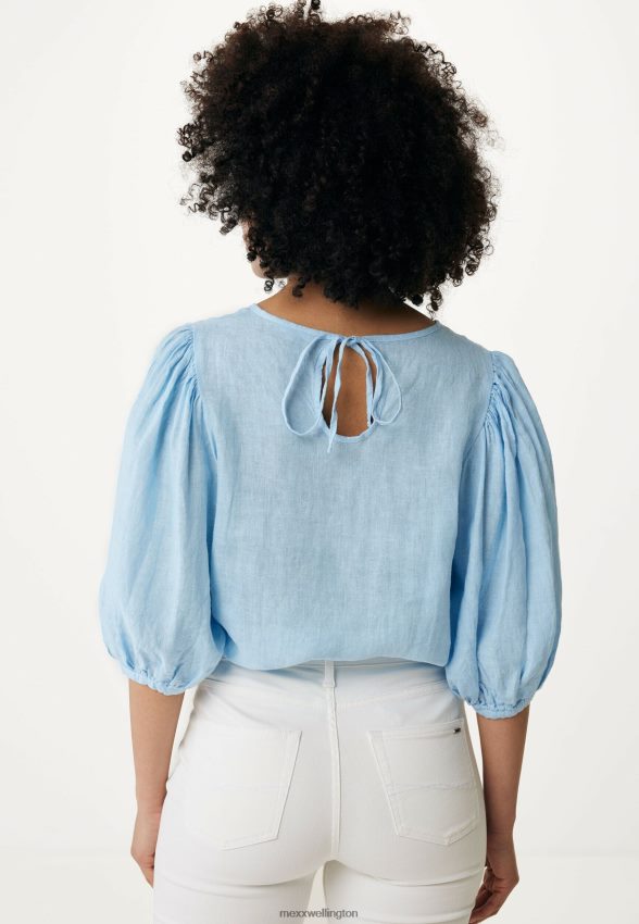 Women Mexx Blue Linen Top Balloon Sleeves Light 2B480T52