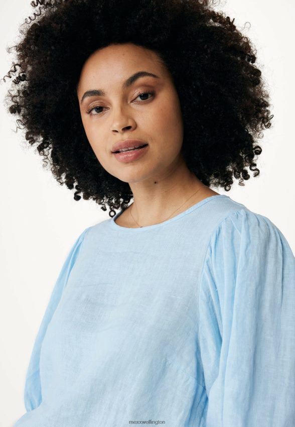 Women Mexx Blue Linen Top Balloon Sleeves Light 2B480T52