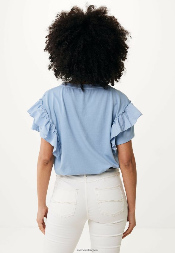 Women Mexx Blue Top Ruffle Sleeves Baby 2B480T43