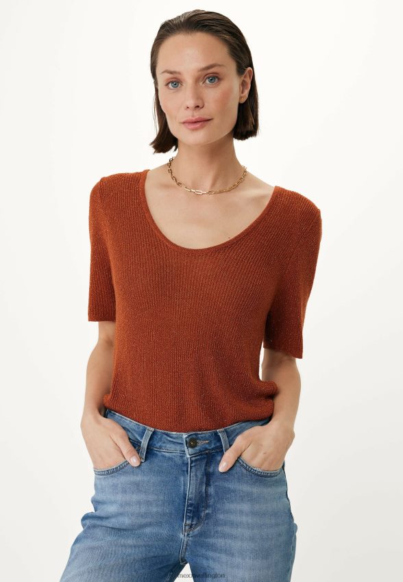 Women Mexx Orange Knitted Half Sleeve Top Brick 2B480T77