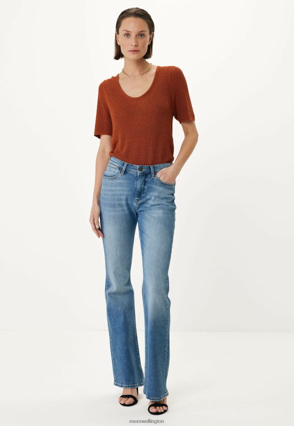 Women Mexx Orange Knitted Half Sleeve Top Brick 2B480T77