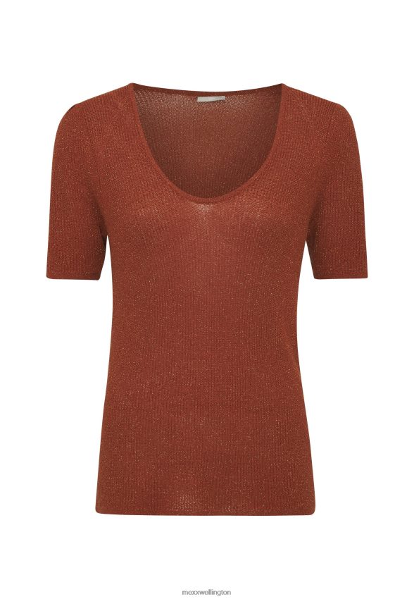 Women Mexx Orange Knitted Half Sleeve Top Brick 2B480T77