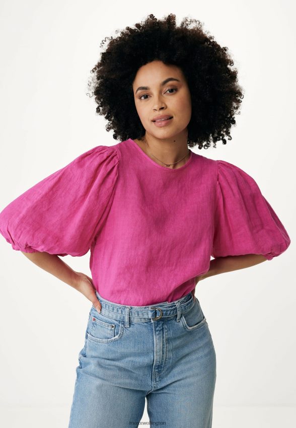Women Mexx Pink Linen Top Balloon Sleeves Hot 2B480T51