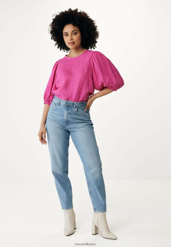 Women Mexx Pink Linen Top Balloon Sleeves Hot 2B480T51