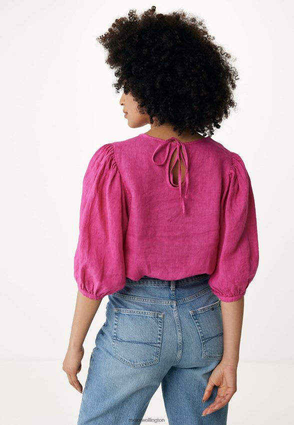 Women Mexx Pink Linen Top Balloon Sleeves Hot 2B480T51
